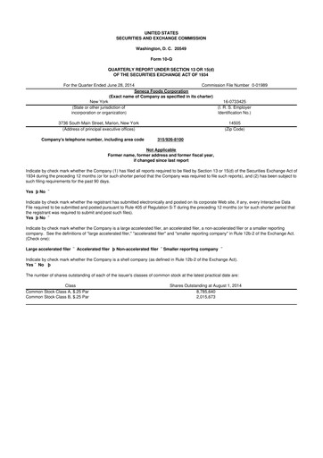 Thumbnail Seneca Foods
 10-Q Quarterly Report FY2015 