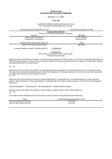 Thumbnail Seneca Foods
 10-Q Quarterly Report FY2015 