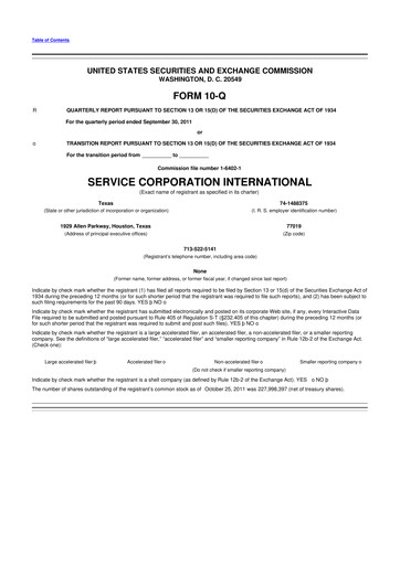 Vorschaubild Service Corporation International
 10-Q Quartalsbericht 2011 