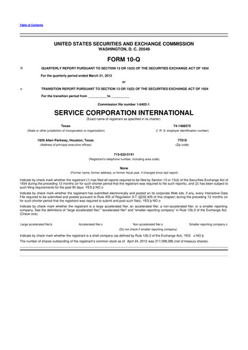 Vorschaubild Service Corporation International
 10-Q Quartalsbericht 2012 