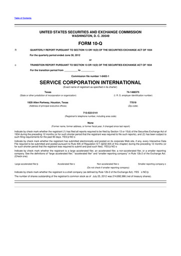 Vorschaubild Service Corporation International
 10-Q Quartalsbericht 2012 
