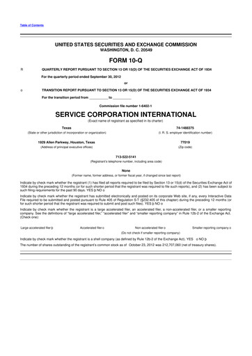 Vorschaubild Service Corporation International
 10-Q Quartalsbericht 2012 
