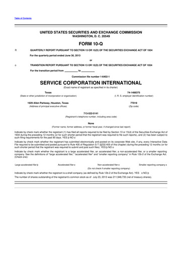Vorschaubild Service Corporation International
 10-Q Quartalsbericht 2013 
