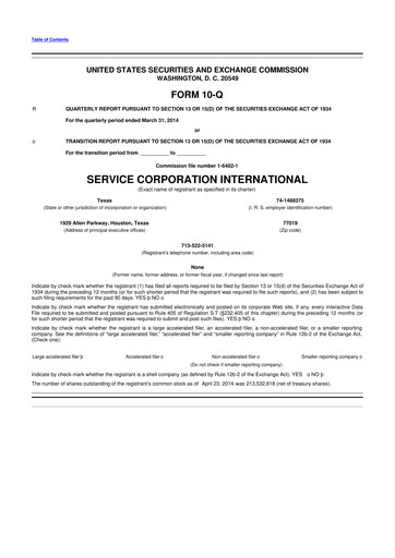 Vorschaubild Service Corporation International
 10-Q Quartalsbericht 2014 
