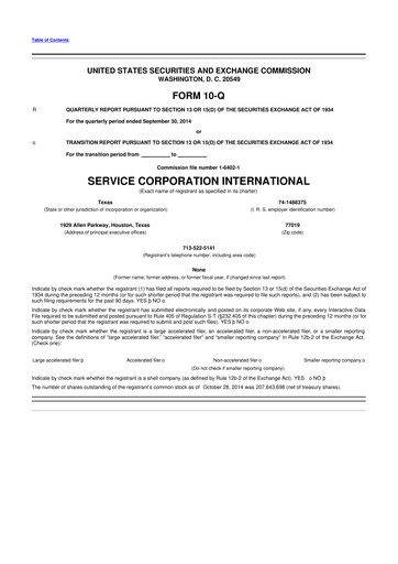 Vorschaubild Service Corporation International
 10-Q Quartalsbericht 2014 
