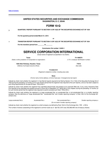 Vorschaubild Service Corporation International
 10-Q Quartalsbericht 2015 