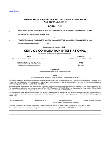 Vorschaubild Service Corporation International
 10-Q Quartalsbericht 2015 