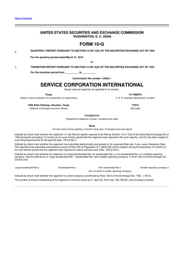 Vorschaubild Service Corporation International
 10-Q Quartalsbericht 2016 