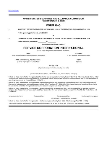 Vorschaubild Service Corporation International
 10-Q Quartalsbericht 2016 