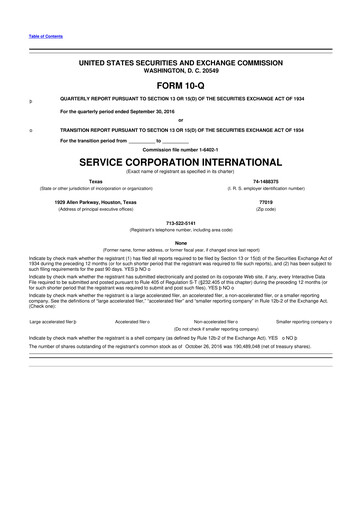 Vorschaubild Service Corporation International
 10-Q Quartalsbericht 2016 