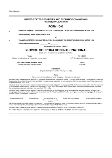 Vorschaubild Service Corporation International
 10-Q Quartalsbericht 2018 