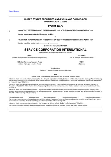 Vorschaubild Service Corporation International
 10-Q Quartalsbericht 2018 