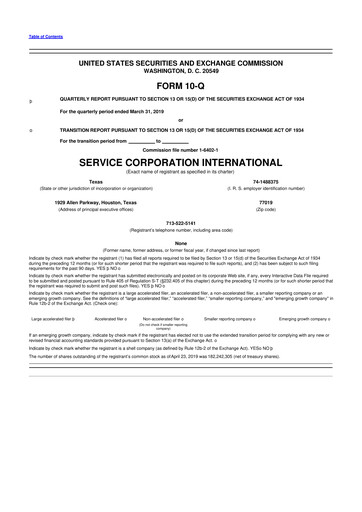 Vorschaubild Service Corporation International
 10-Q Quartalsbericht 2019 