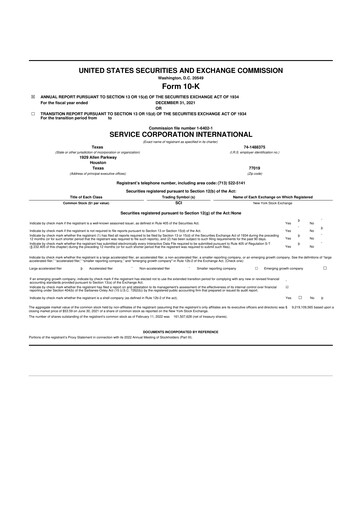 Vorschaubild Service Corporation International
 10-K Jahresbericht 2021