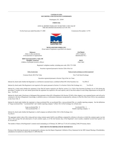 Thumbnail Mueller Industries
 10-K Annual Report 