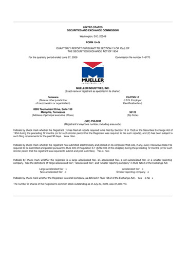 Thumbnail Mueller Industries
 10-Q Quarterly Report FY 