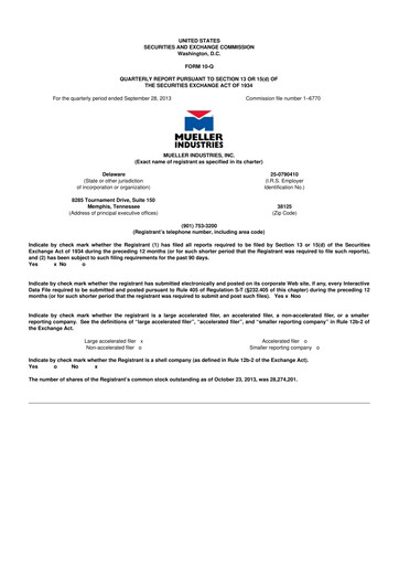 Thumbnail Mueller Industries
 10-Q Quarterly Report FY2013 