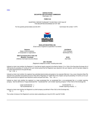 Thumbnail Mueller Industries
 10-Q Quarterly Report FY2014 