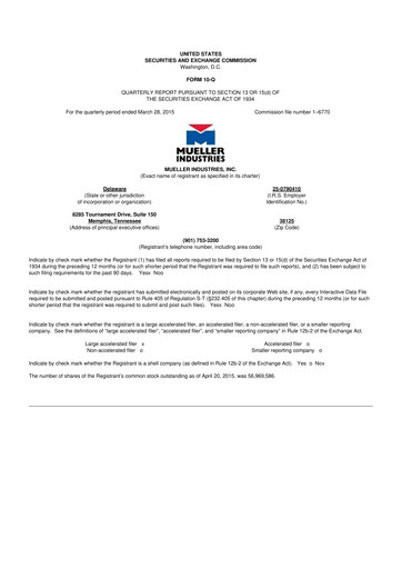 Thumbnail Mueller Industries
 10-Q Quarterly Report FY2015 