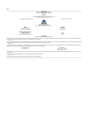 Thumbnail Mueller Industries
 10-Q Quarterly Report FY2017 