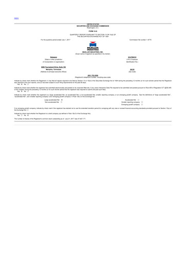 Thumbnail Mueller Industries
 10-Q Quarterly Report FY2017 