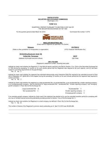 Thumbnail Mueller Industries
 10-Q Quarterly Report FY2019 