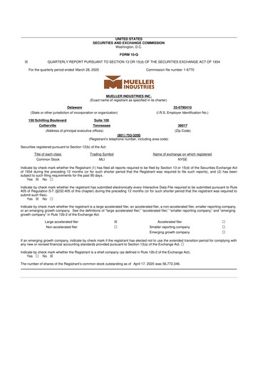 Thumbnail Mueller Industries
 10-Q Quarterly Report FY2020 
