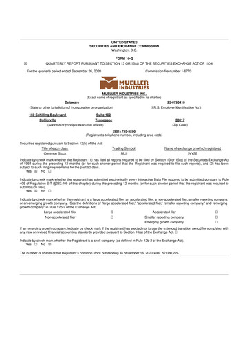 Thumbnail Mueller Industries
 10-Q Quarterly Report FY2020 