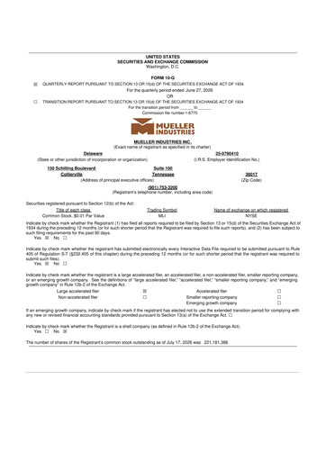 Vorschaubild Mueller Industries
 10-Q Quartalsbericht 2026 
