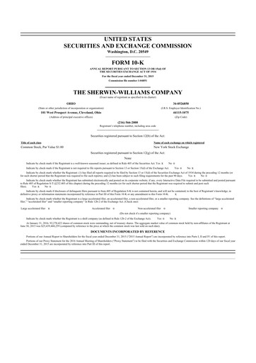 Thumbnail Sherwin-Williams 10-K Annual Report 2015