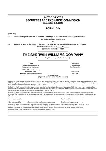Thumbnail Sherwin-Williams 10-Q Quarterly Report FY2016 