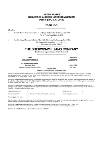 Thumbnail Sherwin-Williams 10-Q Quarterly Report FY2017 