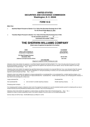 Thumbnail Sherwin-Williams 10-Q Quarterly Report FY2018 