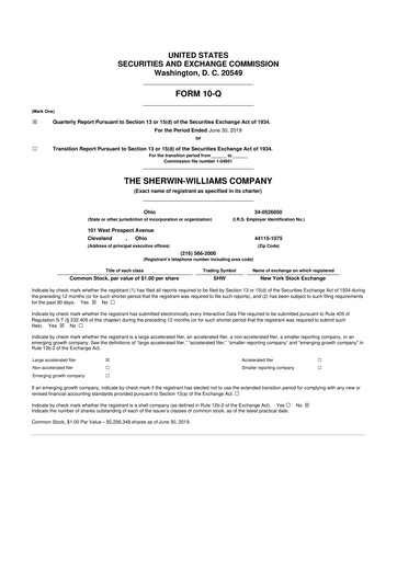 Thumbnail Sherwin-Williams 10-Q Quarterly Report FY2019 