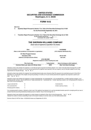 Thumbnail Sherwin-Williams 10-Q Quarterly Report FY2019 