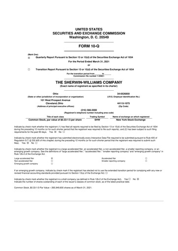 Thumbnail Sherwin-Williams 10-Q Quarterly Report FY2021 