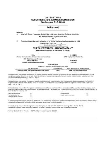 Thumbnail Sherwin-Williams 10-Q Quarterly Report FY2021 