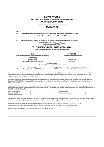 Thumbnail Sherwin-Williams 10-Q Quarterly Report FY 