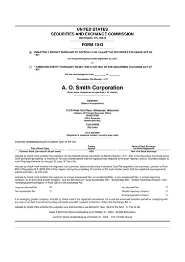 Thumbnail A. O. Smith 10-Q Quarterly Report FY2024 