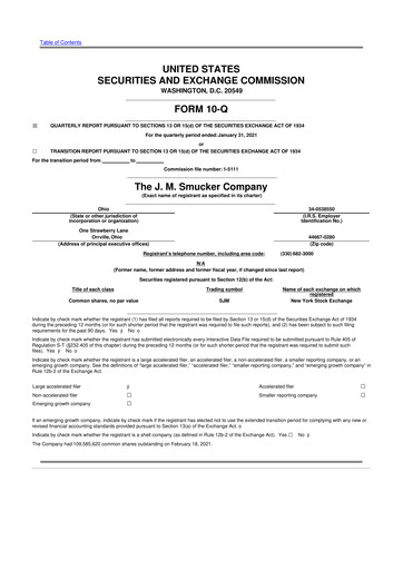 Thumbnail J.M. Smucker Company 10-Q Quarterly Report FY2021 