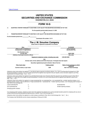 Thumbnail J.M. Smucker Company 10-Q Quarterly Report FY2022 