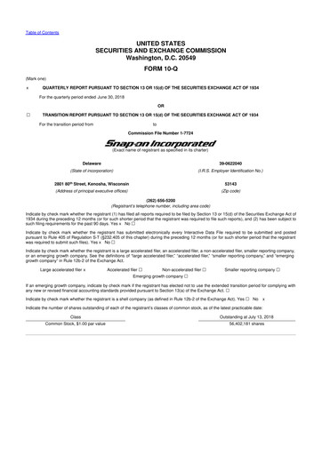 Thumbnail Snap-on 10-Q Quarterly Report FY2018 