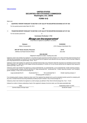 Thumbnail Snap-on 10-Q Quarterly Report FY2019 