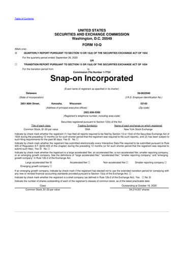 Thumbnail Snap-on 10-Q Quarterly Report FY2020 