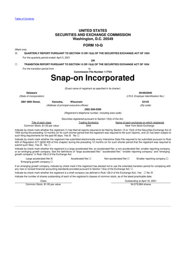 Thumbnail Snap-on 10-Q Quarterly Report FY2021 