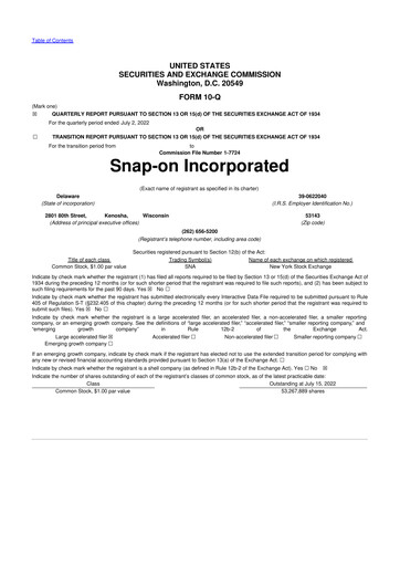 Thumbnail Snap-on 10-Q Quarterly Report FY2022 