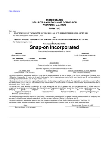 Thumbnail Snap-on 10-Q Quarterly Report FY2022 