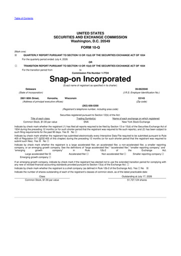 Thumbnail Snap-on 10-Q Quarterly Report FY2026 