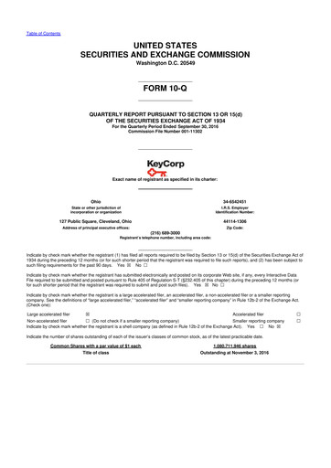 Thumbnail KeyCorp (KeyBank) 10-Q Quarterly Report FY2016 