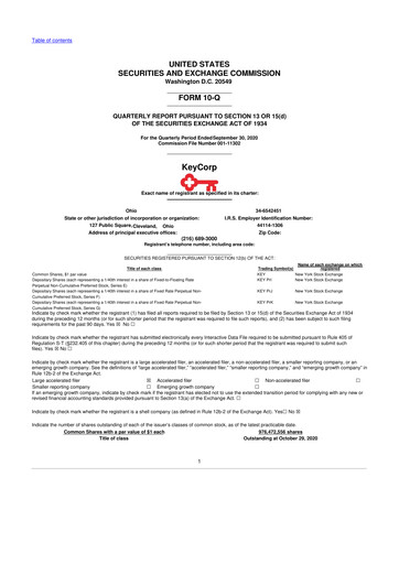 Thumbnail KeyCorp (KeyBank) 10-Q Quarterly Report FY2020 